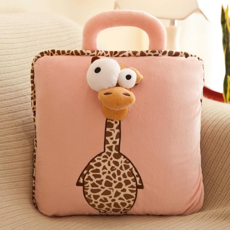 2-in-1 Pillow Blanket Office Nap Mat Multi-functional Cartoon Air-conditioner Cover Car Use Flannel Blanket Chair Cushion