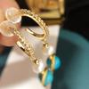 Natural Freshwater Pearl Earrings 11k Gold Inlay Fashionable Light Luxury High-end Hand-wound Turquoise Long Earrings