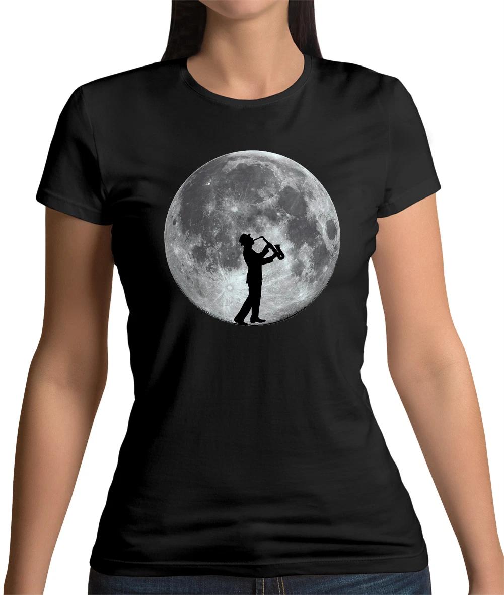 Saxophone Player Moon Womens T-Shirt - Sax - Musician - Jazz - Music XS