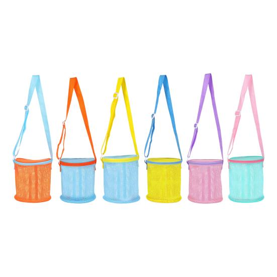 Netz-Strandtasche mit Schultergurt, großes Fassungsvermögen, Reißverschluss, Mehrzweck-Muschelhalter, Aufbewahrungseimer für Reisesandspielzeug