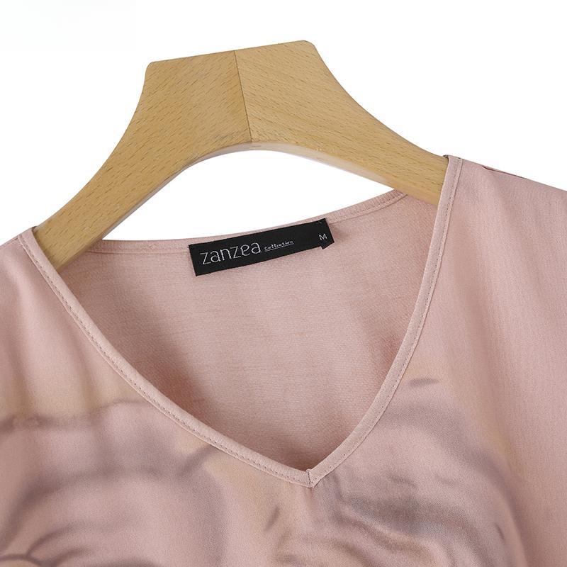 Women Casual V-neck 3/4 Sleeve Summer Print Blouse Tops