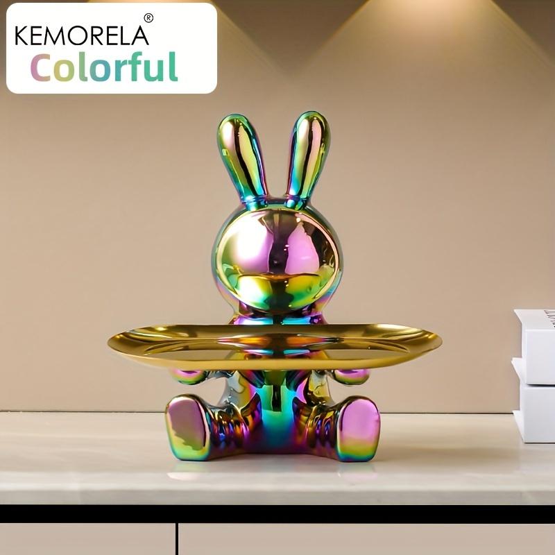  Rabbit Key Storage Ornament Ceramic Material Figurine Ornament Home and Living Room Decoration Item Storage Ornaments