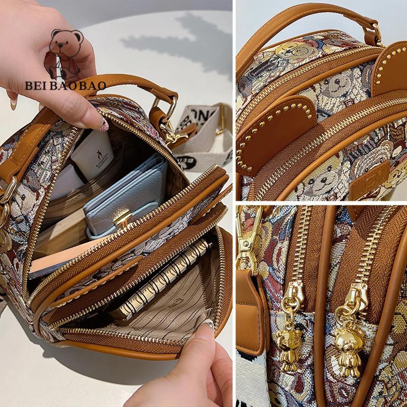 Canvas Cute Little Bear Bag Crossbody Phe Bag Women's Single Oulder 2026 New Sweet Cool Sle Daily Use Round Ape