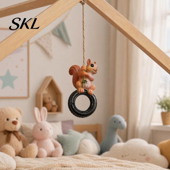 Durable Resin Patio Ornament Squirrel On Tire Outdoor Hanging Ornament, Realistic Figurine for Weather Resistant Statue Garden Tree Decoration,