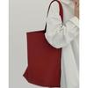 Large capacity red soft leather bag women's new autumn niche design shoulder commuter bucket bag