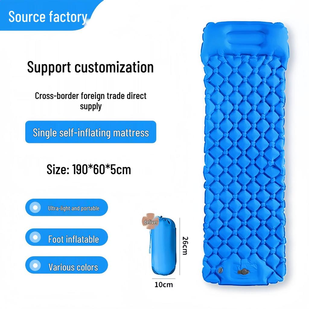 Double Inflatable Camping Pad with Built-in Foot Pump & Pillow - TPU Rhombus Design for Outdoor Sleeping