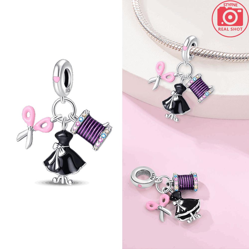 Charm Plata Scissors Thread And Clothing Bead Fits Genuine Bracelet Charm For Women Jewellery DoItYourself Crafting Gift