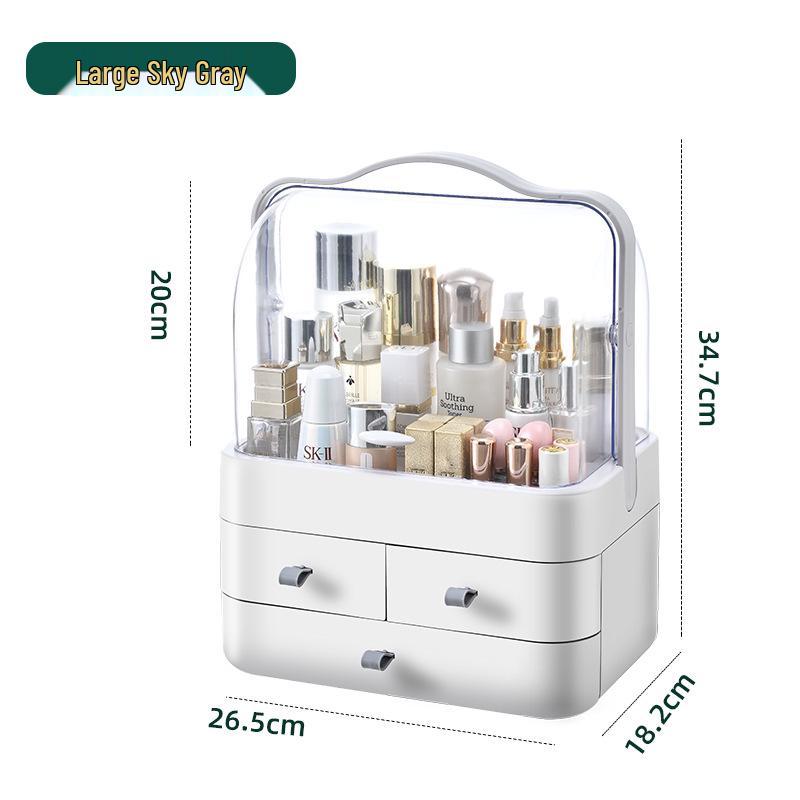 Large Capacity Multi-Layer Cosmetic Organizer: Dustproof Skincare & Lipstick Storage Box with Drawers for Desktop Dressing Tables