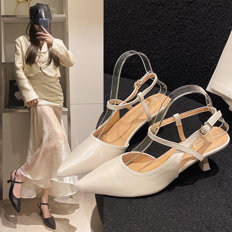 Fashion Womens Sandals with Non Slip High Heels Close Toe Straight Buckle Strap 2025 New Summer Outdoor PU Multi Colored Fashion Sandals