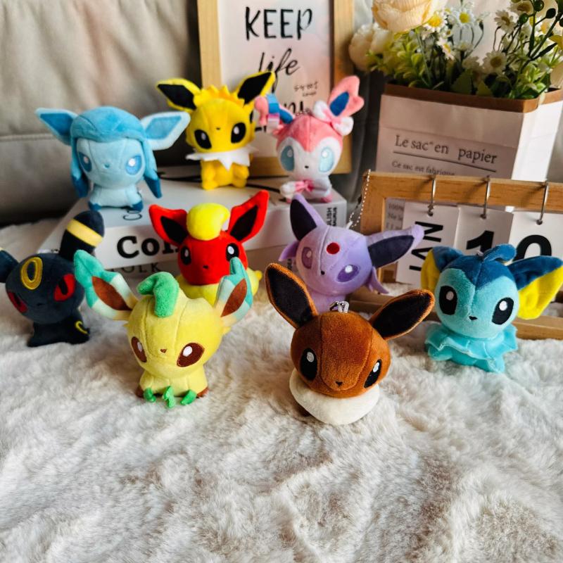 9Pcs/Set Pokemon Eevee Series Plush Toys Keychain Umbreon Sylveon Espeon Vaporeon Duskull Haunter Flareon Collectible Gift