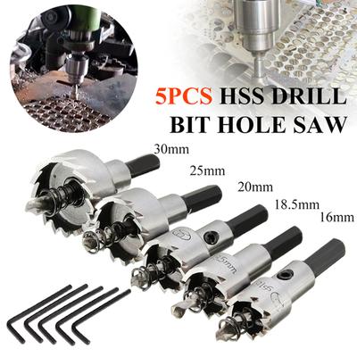 Hole Saw Set, 5Pcs Carbide Hole Saw Kit(16/18.5/20/25/30mm) HSS Drill Bit Hole Saw Set for Metal Wood