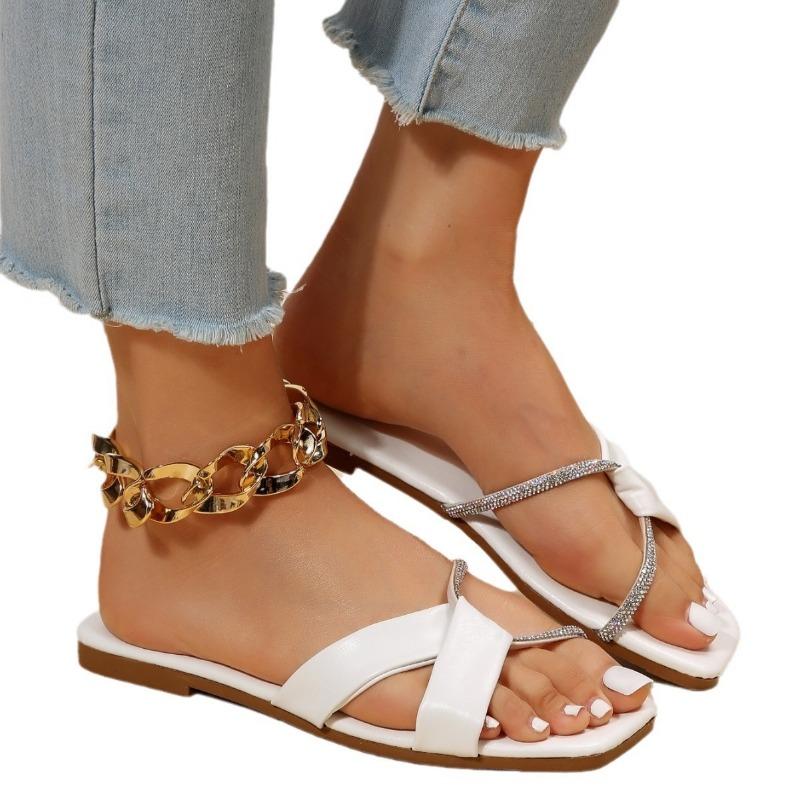 Women's Fashion Temperament Versatile Flat Twisted Sequins Beach Gala Walking Flat Sandals