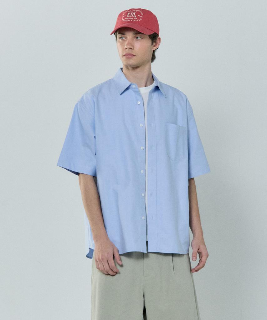 BASIC HOUSE Oxford Semi-Overfit Short Sleeve Shirt Sky Blue Lzws3101
