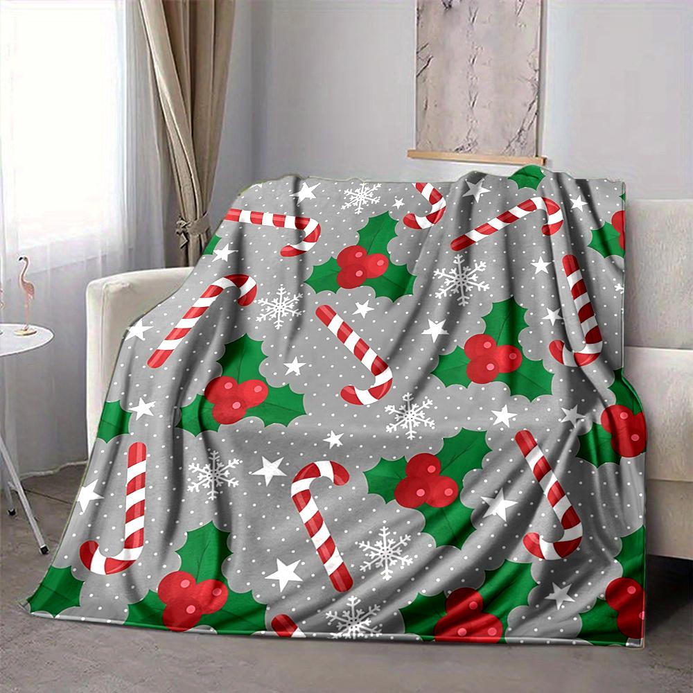 1Pc Christmas Candy Cane Blanket Soft And Comfortable Casual Warm Camping Travel Christmas Halloween Gift M91715