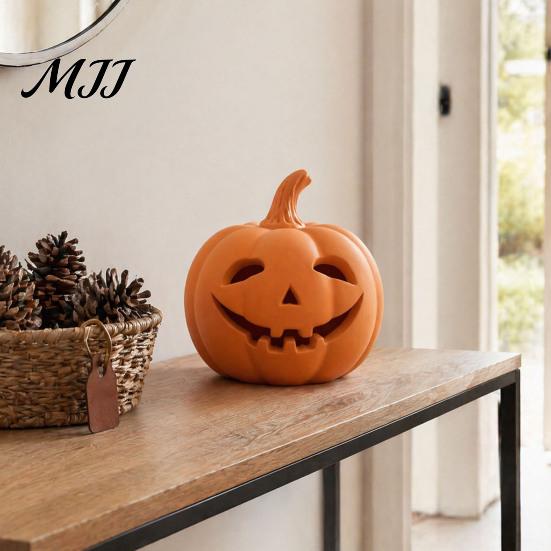 Gift for Halloween Lovers Pumpkin Lantern Ornament, Resin Hollow Tabletop Figurine, Farmhouse Thanksgiving Decor Decorative Table Centerpieces
