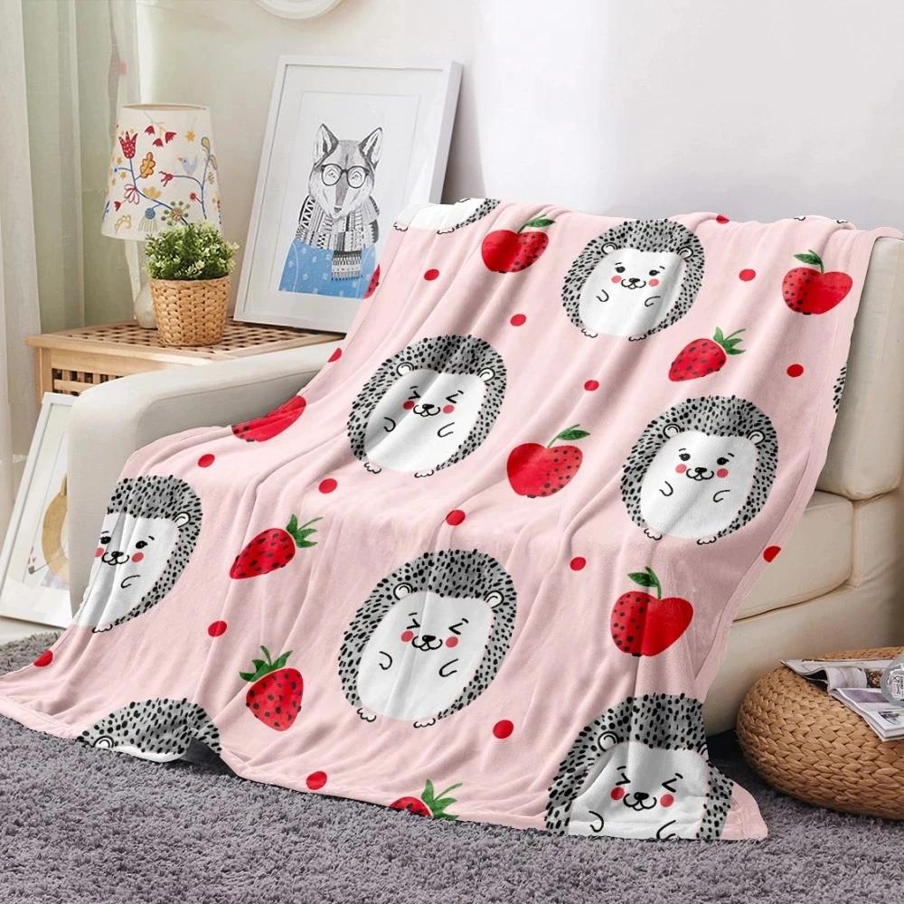 Cartoon Hedgehog Flannel Blanket Soft Warm Lightweight Blanket Cute Animal Print Blanket for Bed Sofa Couch King Queen Size