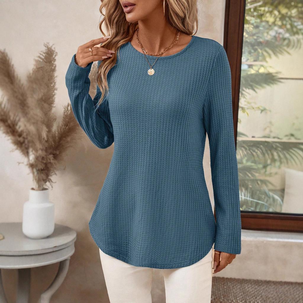 New Youya Autumn and Winter Women's Solid-color Round-neck Long-sleeved Top