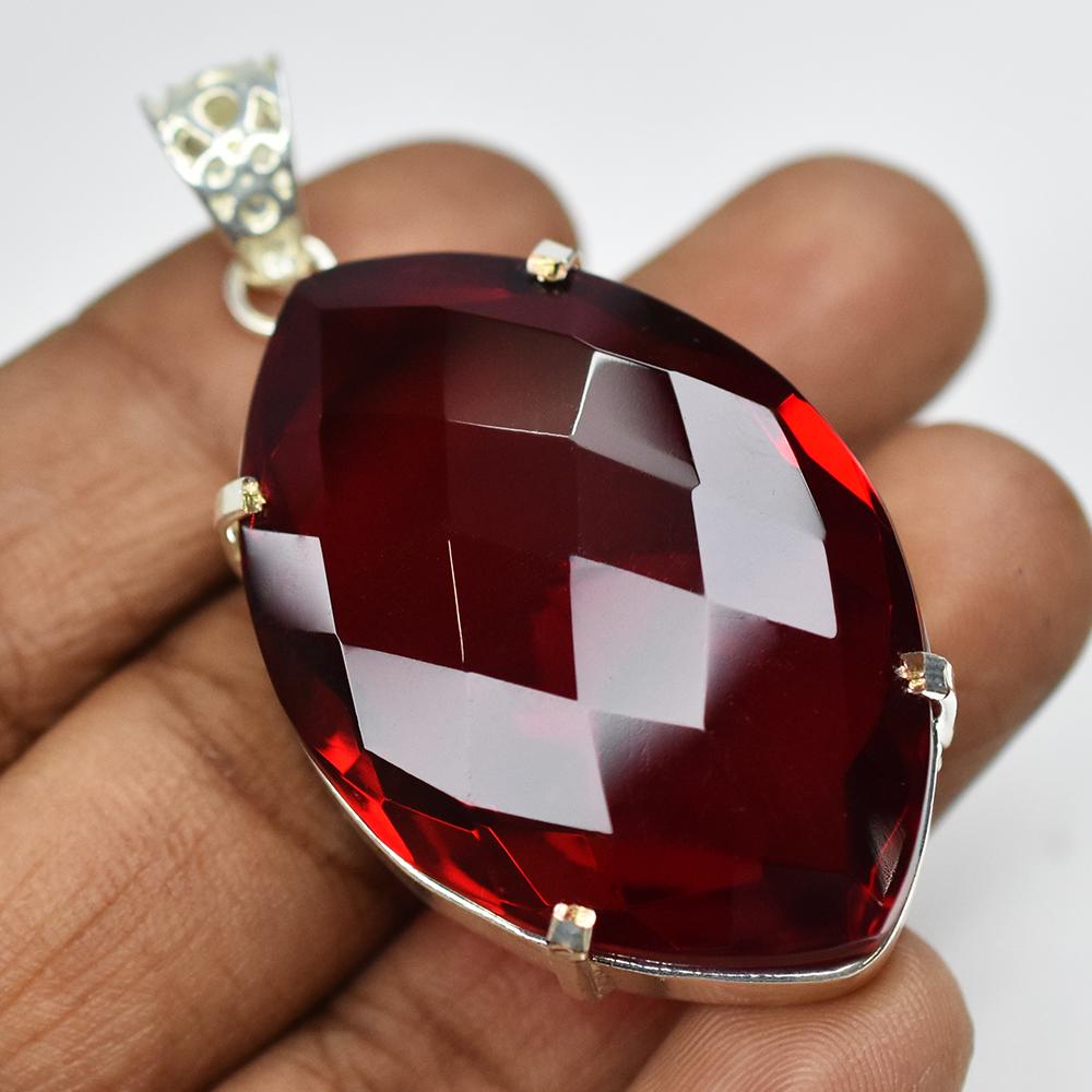 Red Topaz 132ct Marquise Cut 925 Sterling Silver Pendant Certified
