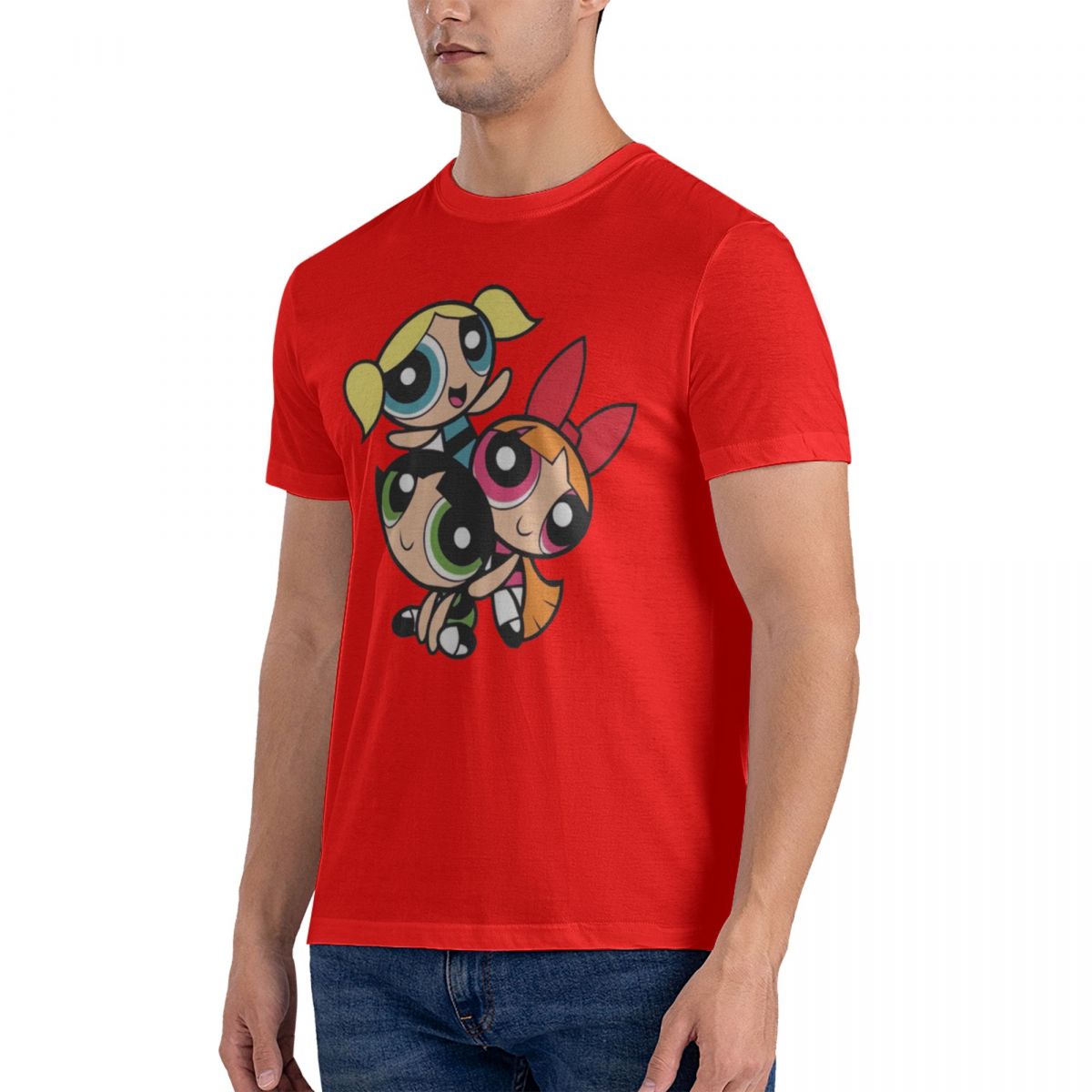 

Мужская футболка Powerpuff Girls из хлопка, забавная футболка с коротким рукавом и круглым вырезом, идея подарка. S