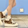 Unisex Winter Snow Boots With Leopard Print Warm Faux Fur Lining Rubber Sole Short Shaft Round Toe Lace-Up