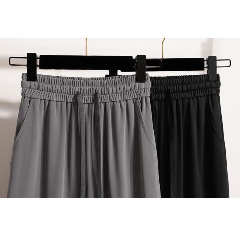 DIMANAF Plus Size Pants Women Summer Solid Elastic Waist Oversized Casual Loose Harem Pants Loose Long Pants New