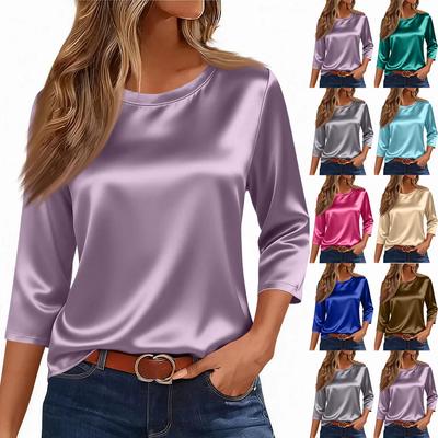 Blusa para Mulheres Elegante Camisas de Manga 3/4 Comprida Roupa Business Casual Tops Sólidos