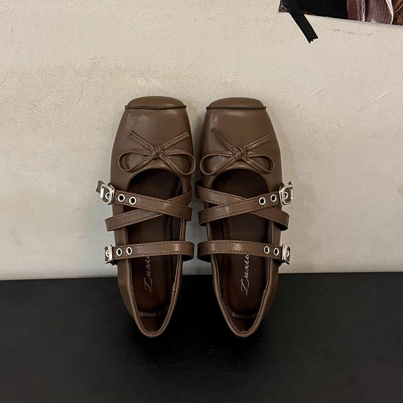 French retro design square head cross buckle Mary Jane shoes women's 2025 summer new versatile ballet shoes