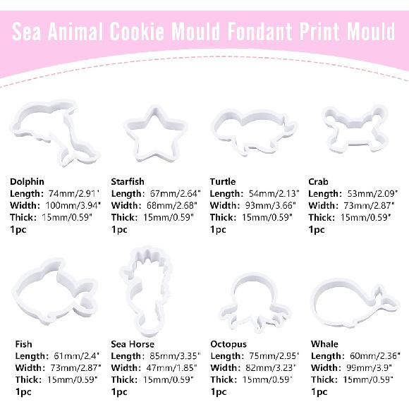 SUPERFINDINGS 8 Styles Plastic Cookie Cutters Ocean Cookie Cutters Polymer Clay Cutters Marine Animal Clay Cutter White Marine Life Cookies Fondant