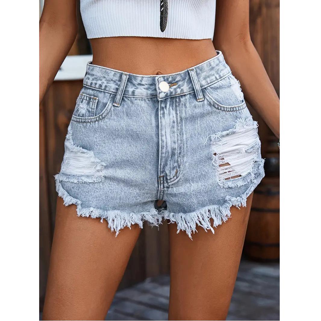 

Plus Size Ripped Street Style Denim Shorts for Women XXXXXL світло-синій колір