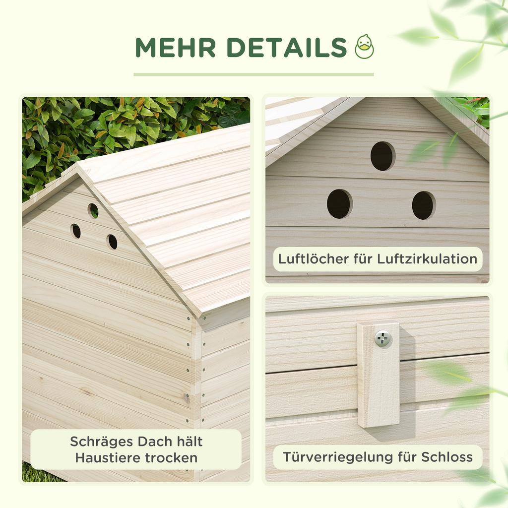 Holz Entenhaus Geflügelstall für 2-4 Enten mit zu öffnendem Dach Erhöhte Füße Luftlöcher Natürlich