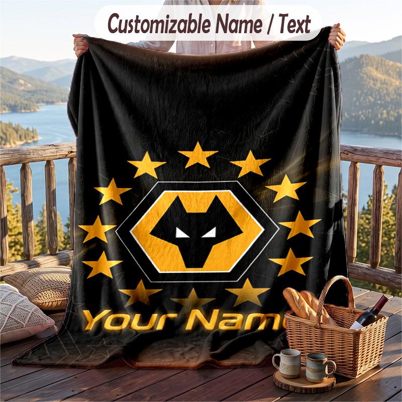 Flannel Blanket Wolverhampton Wanderers Print Custom Name Text Soft Throw for Sofa Bed