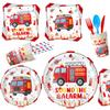 Fire Truck Theme Party Supplies: Disposable Cups, Napkins, Tablecloth, Banner and Decorations