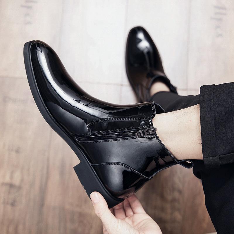 Factory direct sales Chelsea boots autumn new high-top British style glossy pointed formal leather boots foreign trade men's shoes