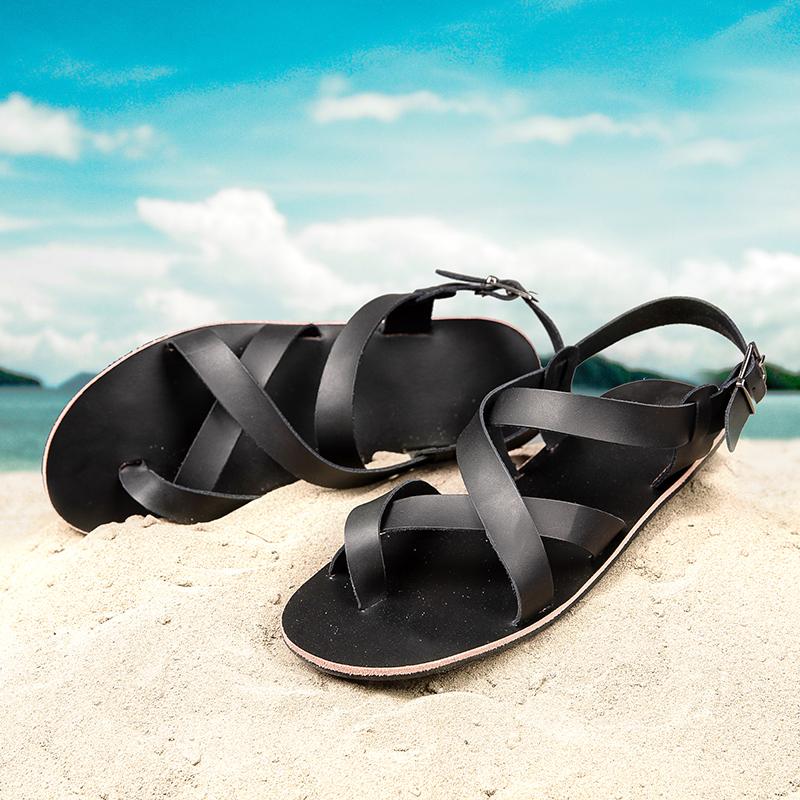 Fashion New Fashion Brand Men's Sandals Summer Leather Sandals Outdoor Man Beach Shoes Rome Flats Hot Sale All-match Men Casual Shoes