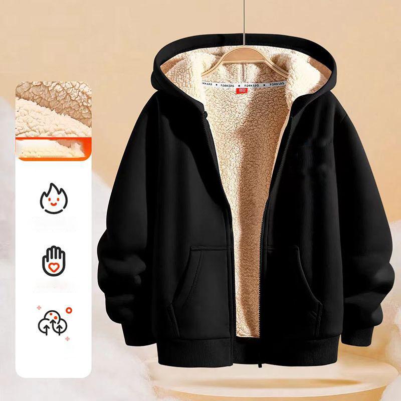 Boys Girls Casual Jackets Kids Padded Thickened Lambwoolen Coats Children Warm Winter Hoodies Teenager Fashion Hooded Clothing