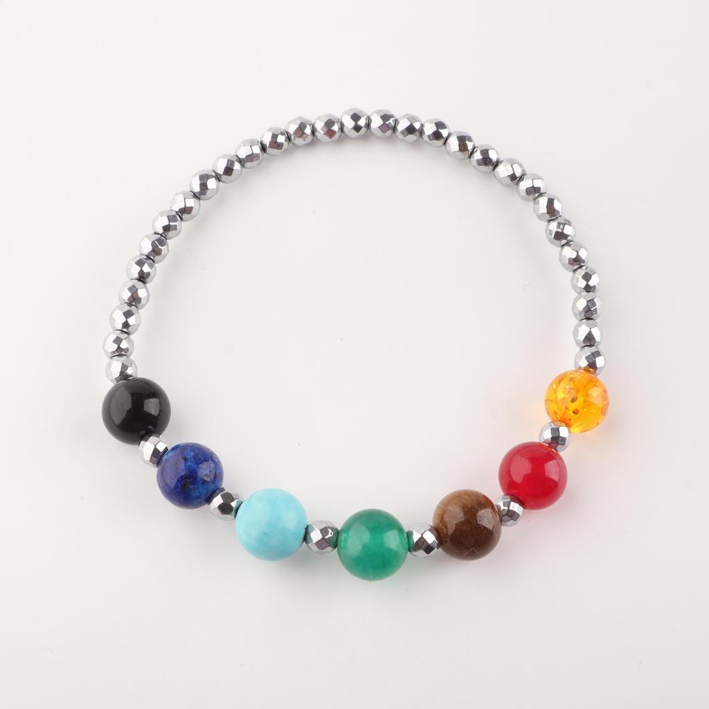 Bracelet extensible en perles d'hématite 7 Chakras Bijoux en perles faits à la main Pour cadeau d'anniversaire DB-22