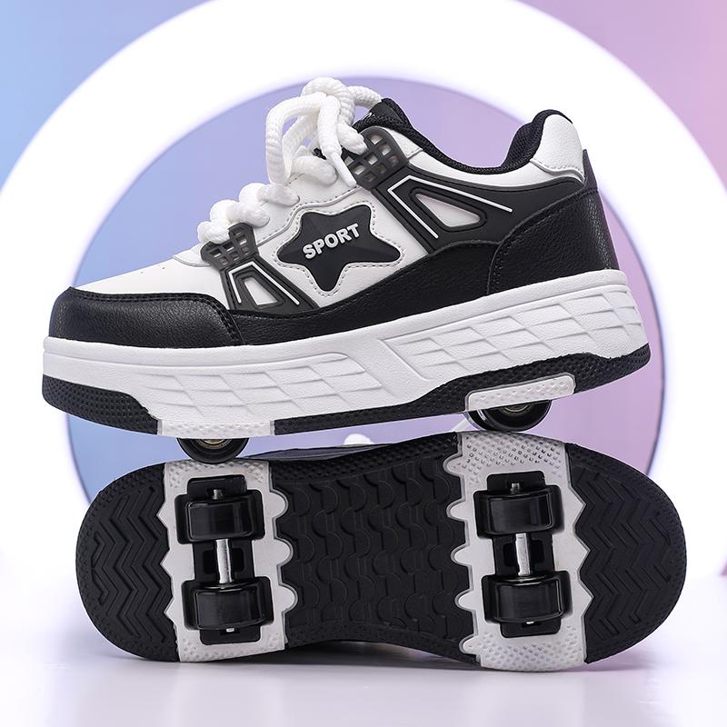 Scarpe a rotelle a quattro ruote da ragazzo autunnali pattinaggio a rotelle rimovibili scarpe da pattinaggio da studente scarpe da bambino con ruote