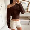 Women's Off Shoulder Long Sleeve Knit Color Fitted Pullover