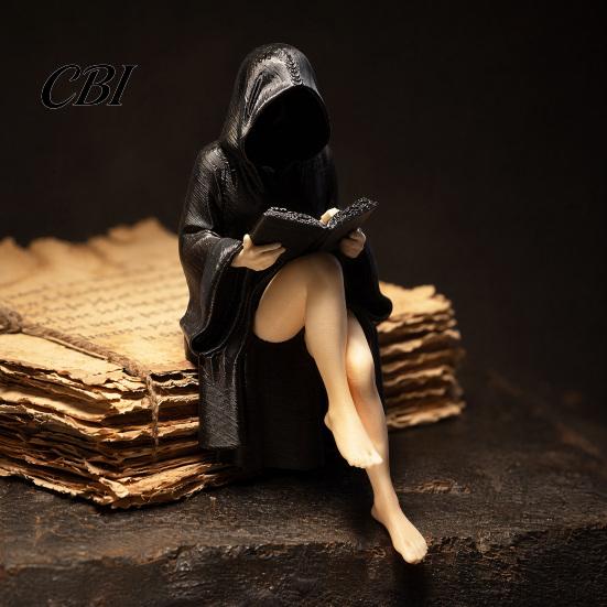 Halloween Decor Statue Black Robe Girl Ornament, Dark Style, with Balanced PLA Material Figurine Base Sitting Figurine, Durable Detailed Texture