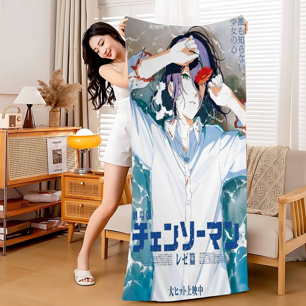 Anime Girl Reze Microfiber Blanket Quick Drying Beach Towels Oversized Printing Super Absorbent Pool Towel Blanket