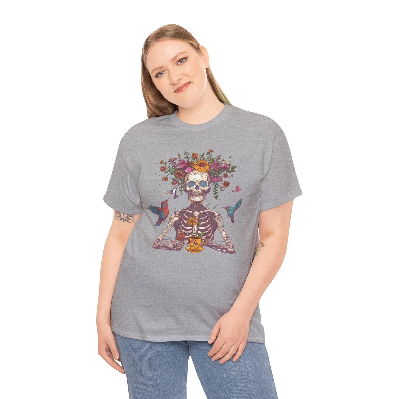 

Coffee T-Shirt | Funny Caffeine Lover Retro Vintage Boho Skeleton tee XL
