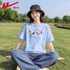 Women's Loose Fit Puppy Print Cotton T-Shirt