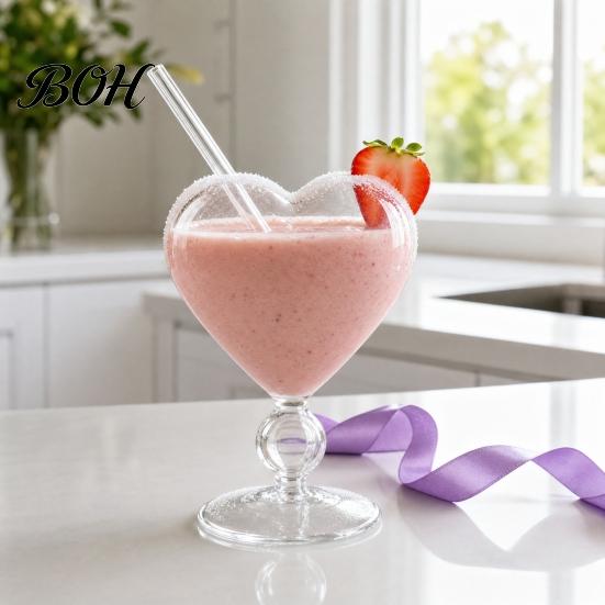 Glass Cup with Round Bead Design Creative Heart-shaped Goblet Straw, Personalized Wine Juice Fruit Drink Straw Cup, Love Heart Stemware for Champagne