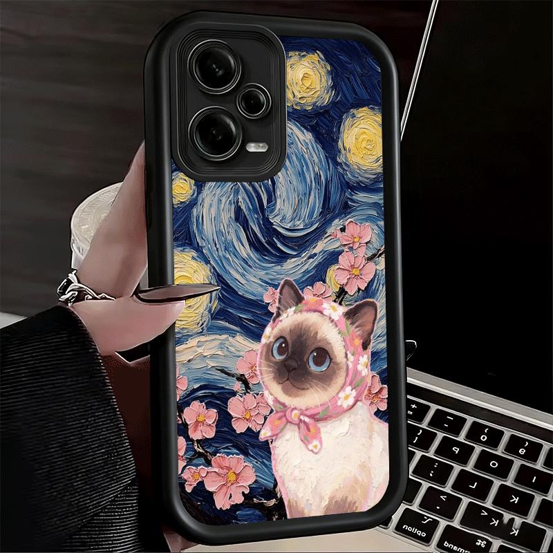 Cute Floral Headscarf Kitten Soft Phone Case for Xiaomi Poco X7 X6 X5 Pro X4 Gt X3 F7 Ultra M8 M7 Redmi 15C 15 14C 13 13C 12 12C