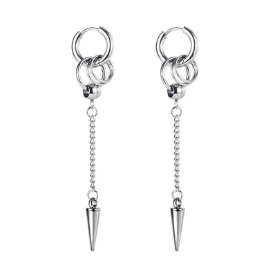 Earrings for Men and Triple Ring Cone Chain Hoop Hypoallergenic Fashion Accessories Women, Titanium, Silver, Earrings, Hoop, Chain, Shape,