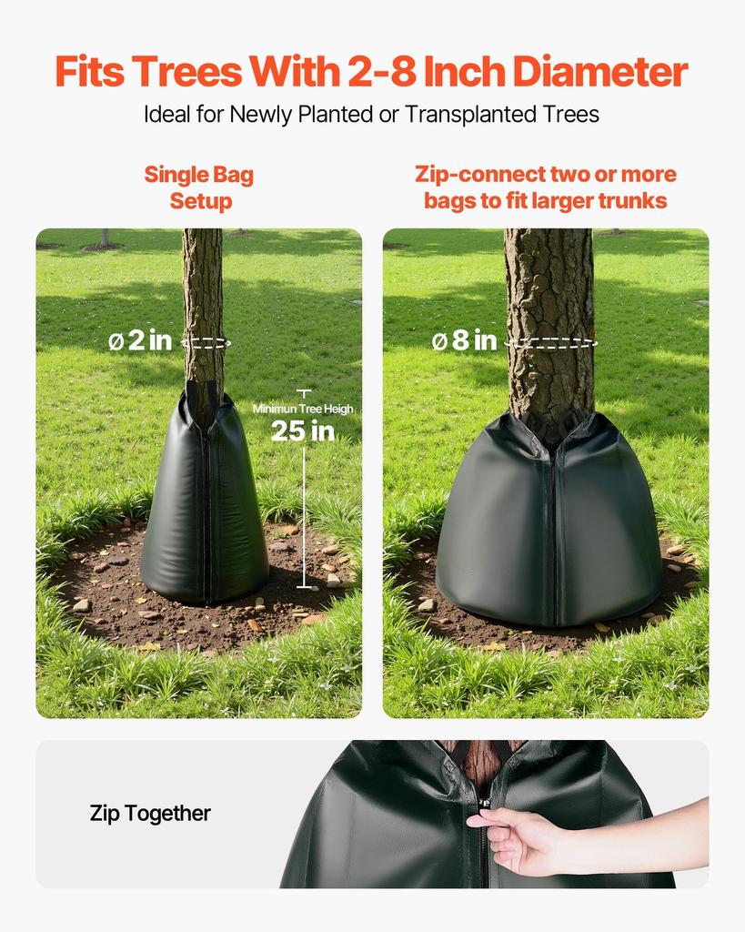 75.7 L Tree Watering Bags, 8 Pack 3-4 Hours Slow Release Gator Bags for Trees, Heavy Duty PE Tree Drip Irrigation Bag with Zipper, Durable & Reusable