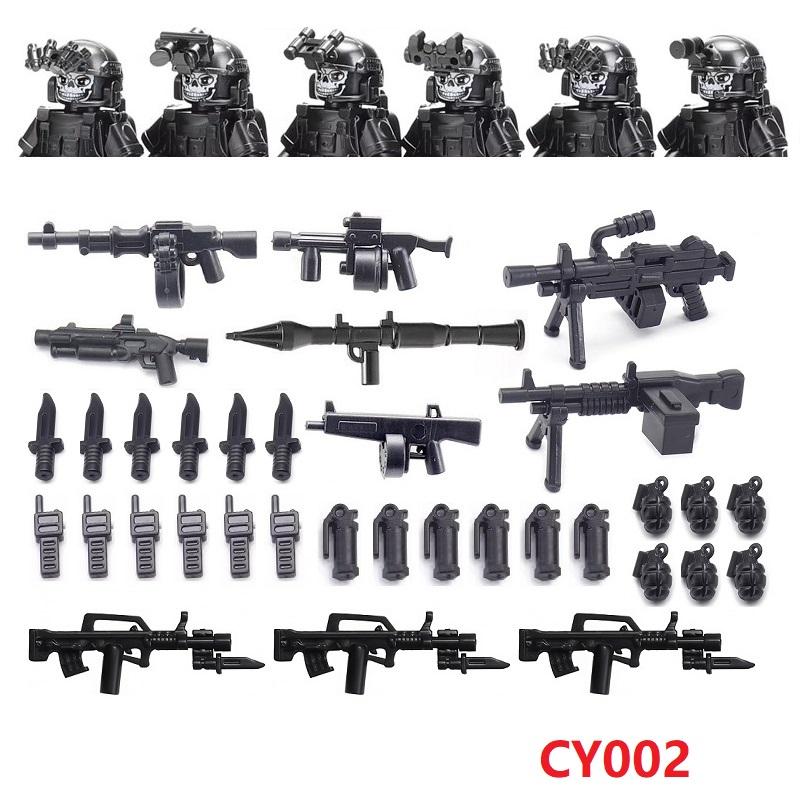 

Military Army Weapons MOC SWAT Special Forces With 6PCS Mini Action Figures Set Accessories Building Blocks Brick Toys For Kids