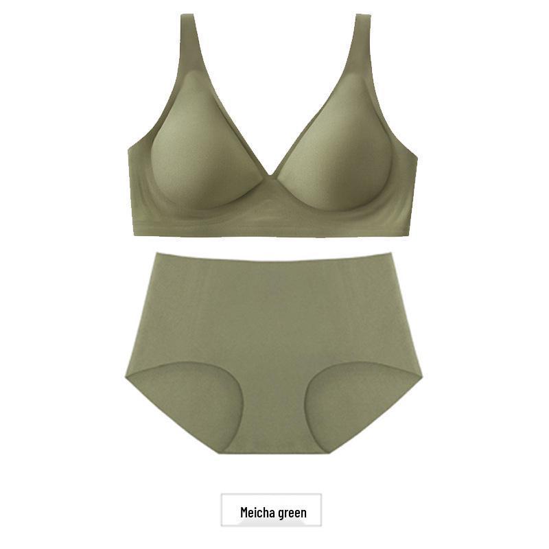 French Nude Seamless Wireless Jelly Bra Set for Women: Small Bust Push-Up, Thin, Anti-Sagging, Shaping.