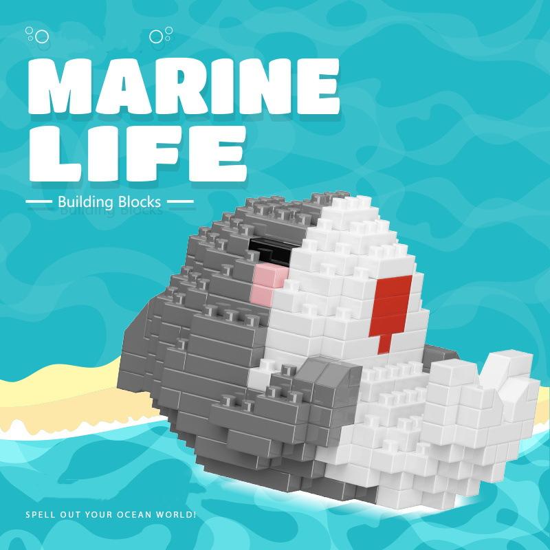 New Marine Life Series Building Blocks Turtle, Beluga, Seahorse, Crab, Octopus, Shark, Clown Fish, Killer Whale Assembled Toys