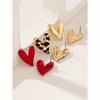 3 Pairs Fashion Personalized Metallic Enamel Leopard & Heart Stud Earring Set, Suitable For Party And Multiple Occasions For Women
